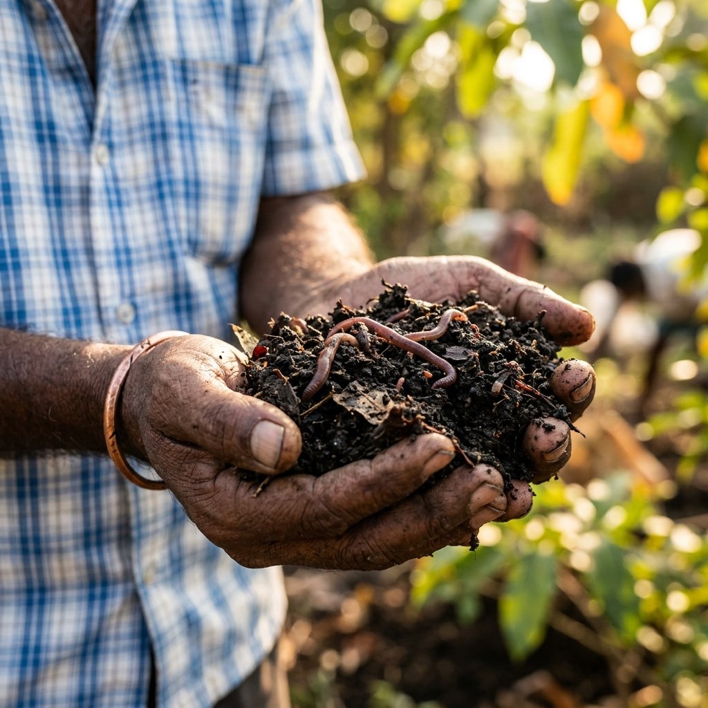 Organic vermicompost beds at Vasudha facility